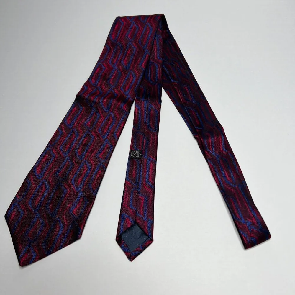 Portofino Vintage Mens Silk Necktie Red & Blue Italy Made 80s Party Club 58x3.5